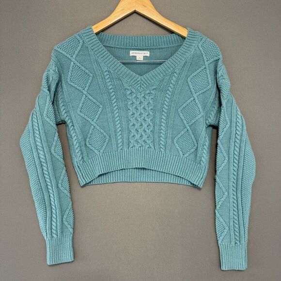 Aeropostale Women’s Blue Cable Knit Cropped Sweater Size Small Cotton Blend - Picture 1 of 8